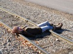 Melissa, my sister, illustrates the scale of the narrow gauge tracks.